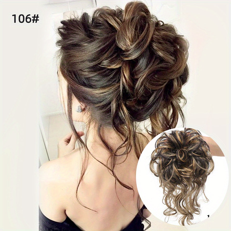 Add Volume And Style with Synthetic Messy Curly Hair Bun Chignon Scrunchy Hair Band! Hair Halloween Christmas
