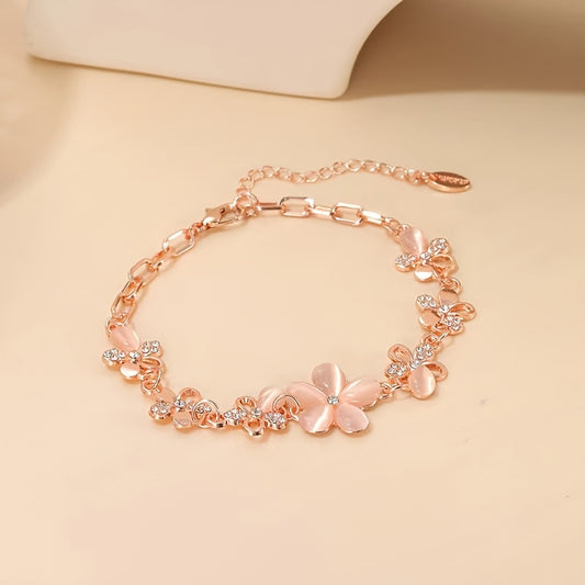 1pc Women's Light Luxury Fashion Sweet Fresh Flower Rhinestone Adjustable Bracelet
