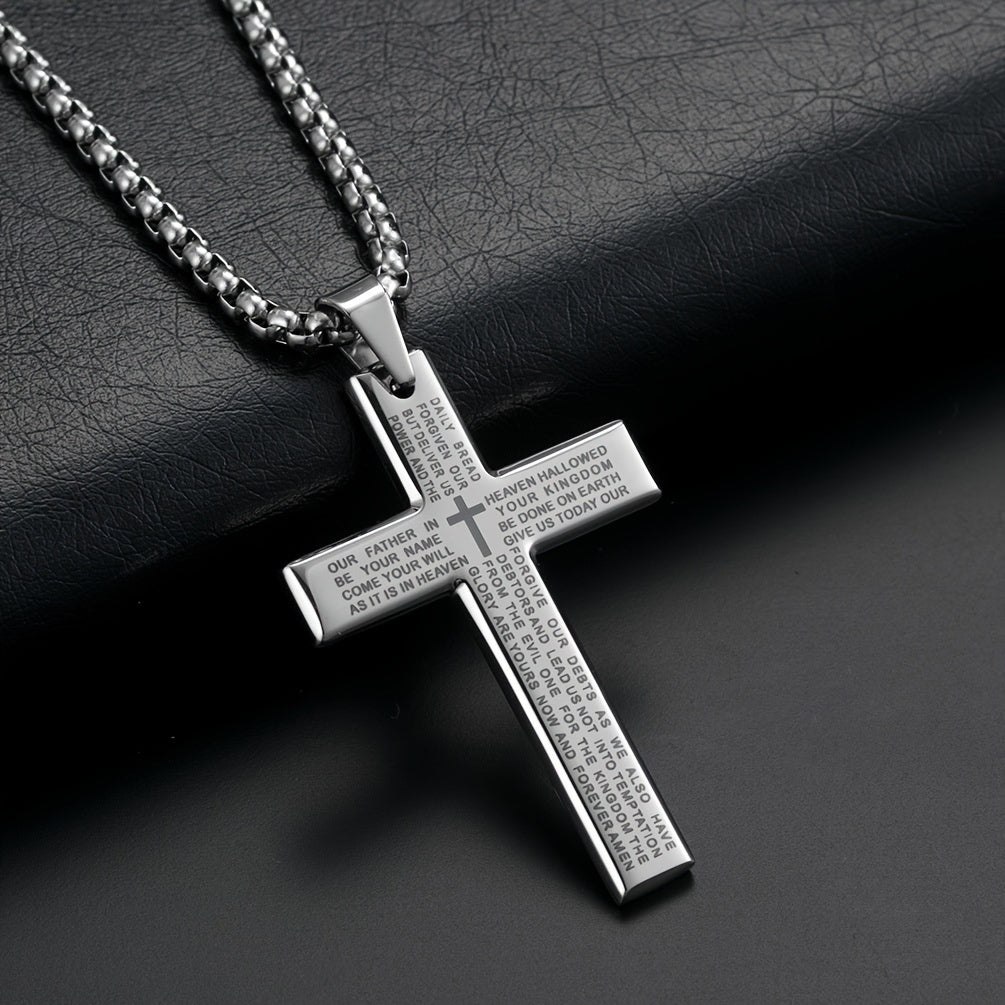 1pc European and American trendy new religious engraved cross necklace, and versatile for men and women, cross pendant necklace