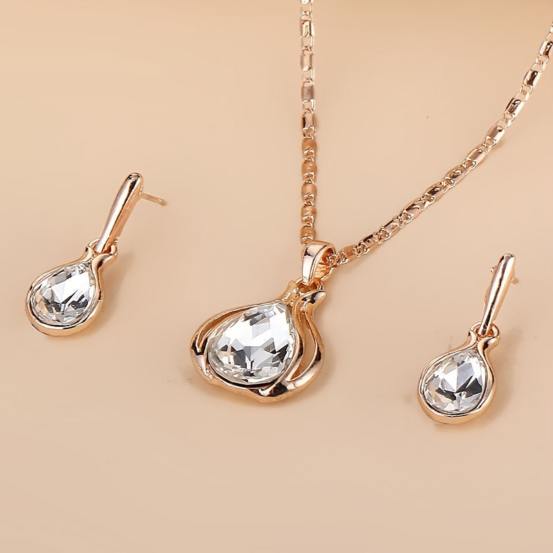 2pcs Women's Jewelry Set - Simple Style, Zinc Alloy with Artificial Crystal - All Season & Valentine's Day Gift | Daily Wear | Elegant Design