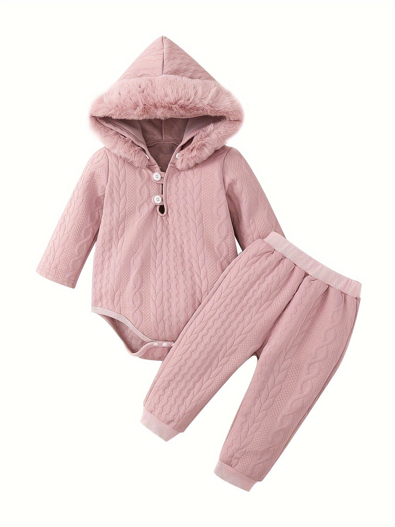 Baby Winter Clothing Set, Baby Girl Hooded Long-Sleeved Jumpsuit + Long Pants Two-Piece Set, for Outdoor