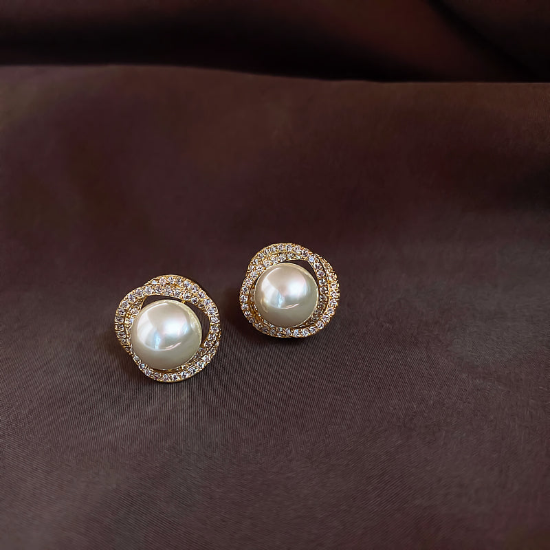 Golden Plated Spiral Artifical Stud Earrings Vintage Cubic Rhinestones Earrings for Women Jewelry - Perfect for Parties & Casual Attire
