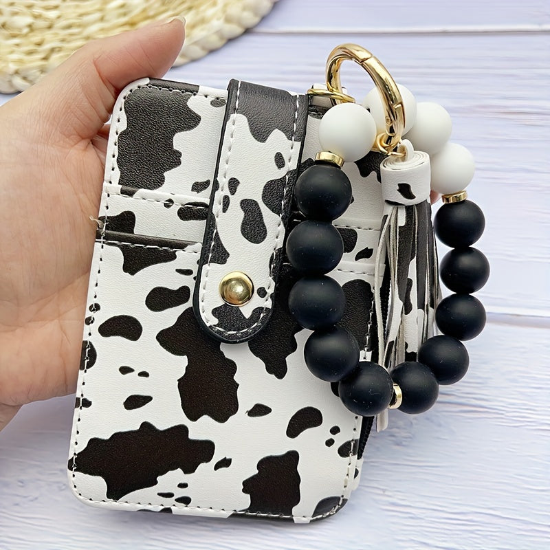1pc Stylish Leopard Sun Flower Cow Pattern Silicone Bangle - Western Cowboy Bag Bead Keychain, Ladies Wallet Card Holder, Fashionable Key Ring with Unique Design and Colorful Pattern