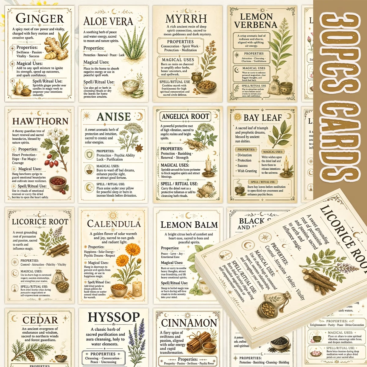 30pcs Vintage Gothic Botanical Witch Herb Information Cards