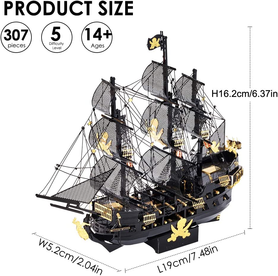 Piececool Metal 3D Puzzles for Adults, Flying Dutchman Pirate Ship Model Kits, 3D Watercraft Model Building Kit, DIY Craft Kits Difficult 3D Puzzles for Family Time, Great Birthday Gifts