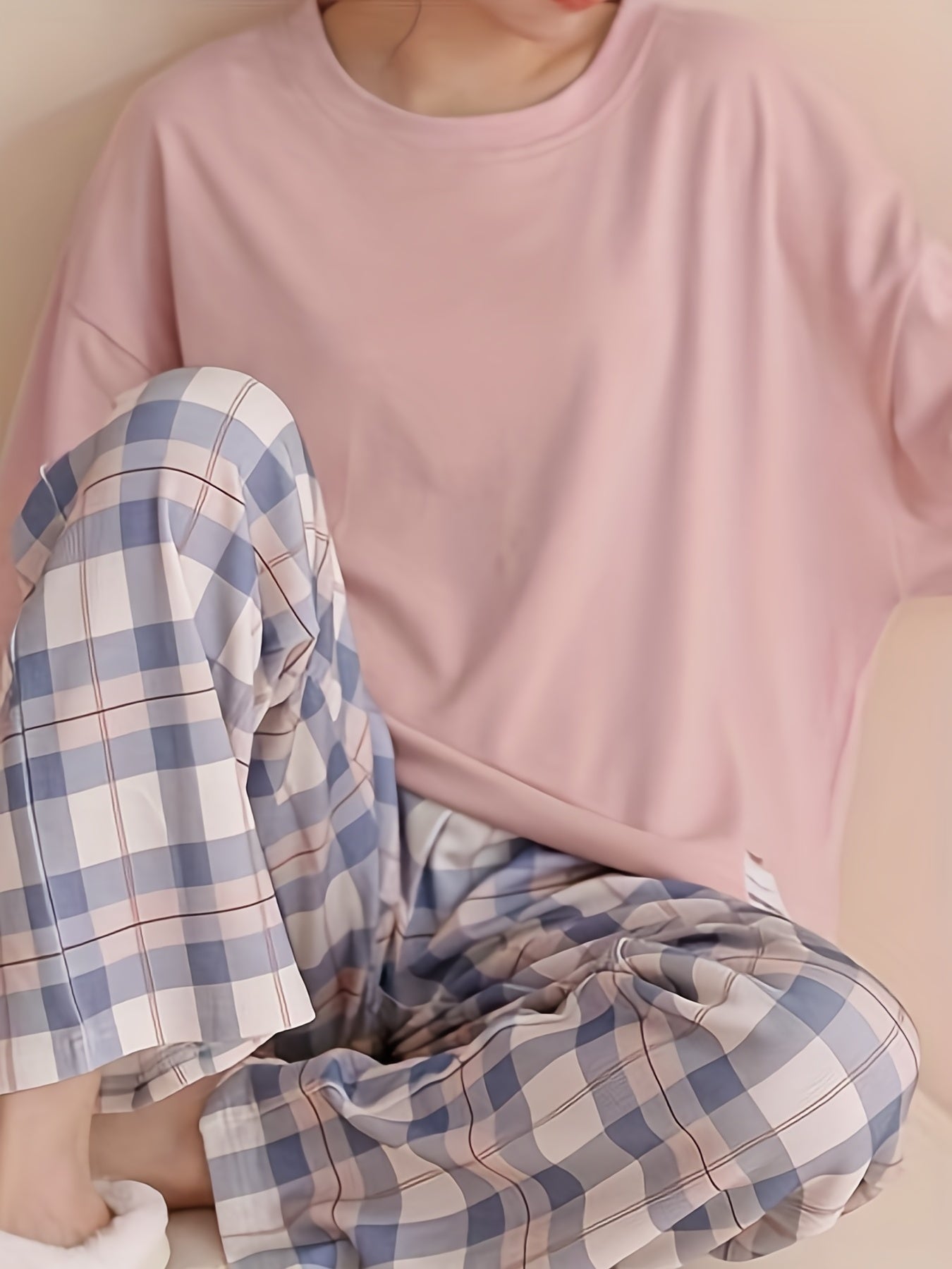 Comfortable Plaid Long Sleeve Pajama Set, Spring and Autumn Casual Home Wear Set, Casual Long Sleeve Pajama Set