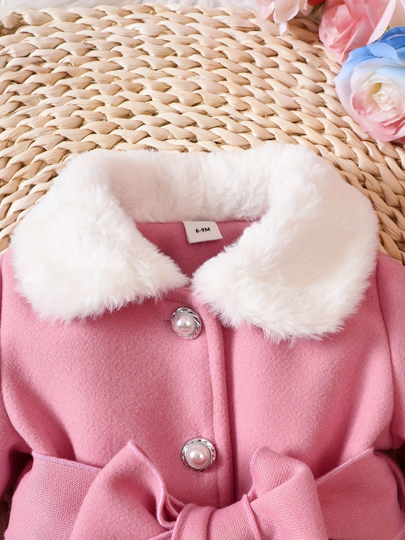 Fashionable And Versatile Coat for Baby Girls in Autumn And Winter, a Perfect Mother'S Day Gift. Adorable Plush Coat with a Bow And Collar, Designed for a Sweet Princess Look. Soft And Comfortable Outerwear to Keep Baby Warm