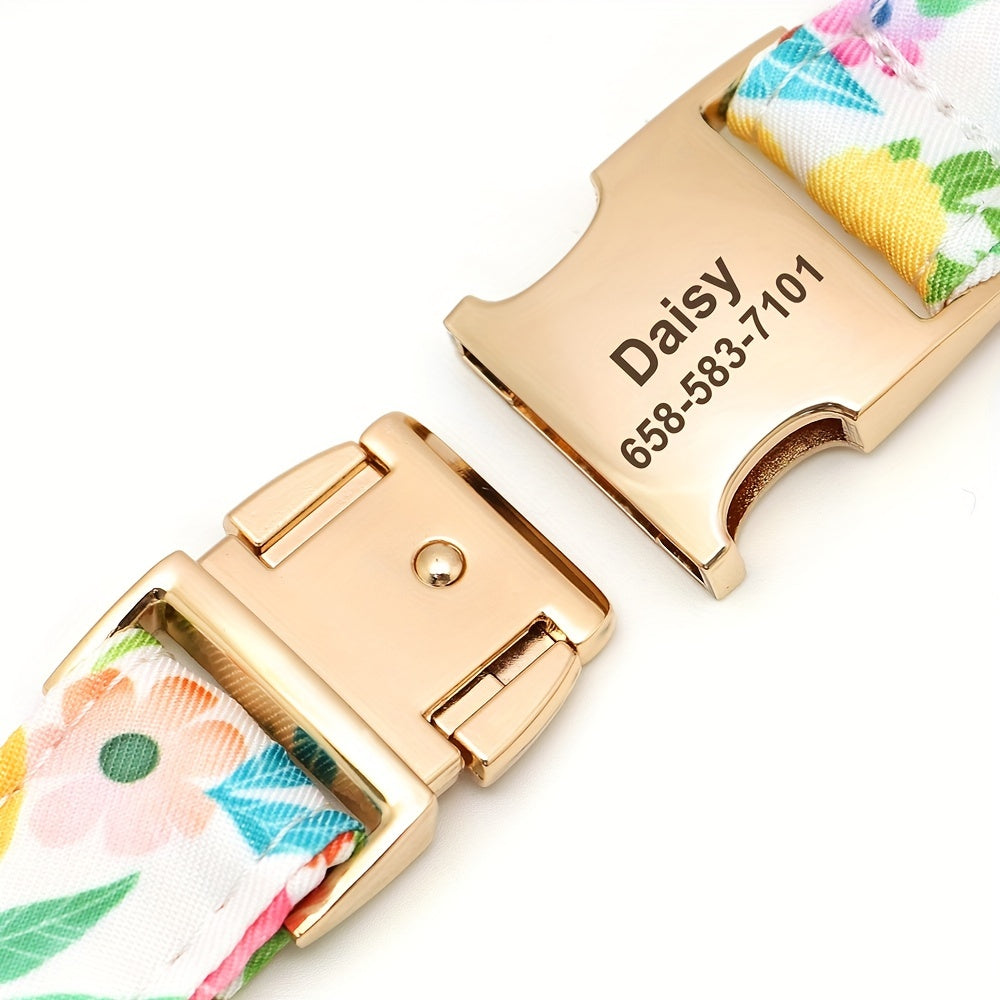 Adorable Personalized Dog Collar - Vibrant Flower & Bee Design - Custom Printed for Small & Large Pups, Durable and Adjustable, Perfect Stylish Accessory with a Personal Touch