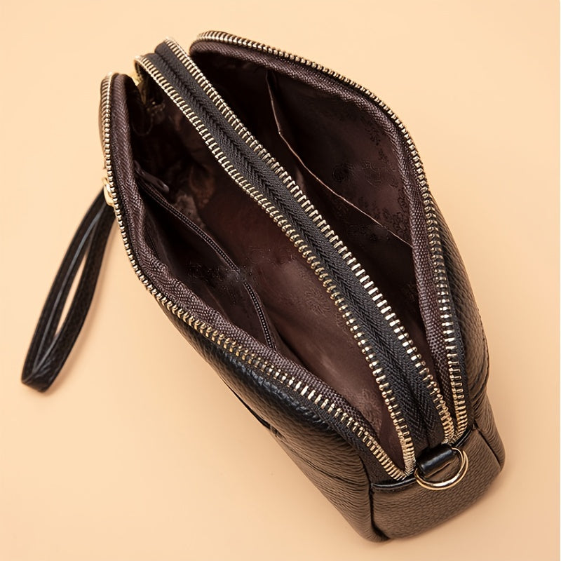 Small Zipper Crossbody Bag, Women's Double Layer Clutch Purse, Solid Color Wristlet Wallet