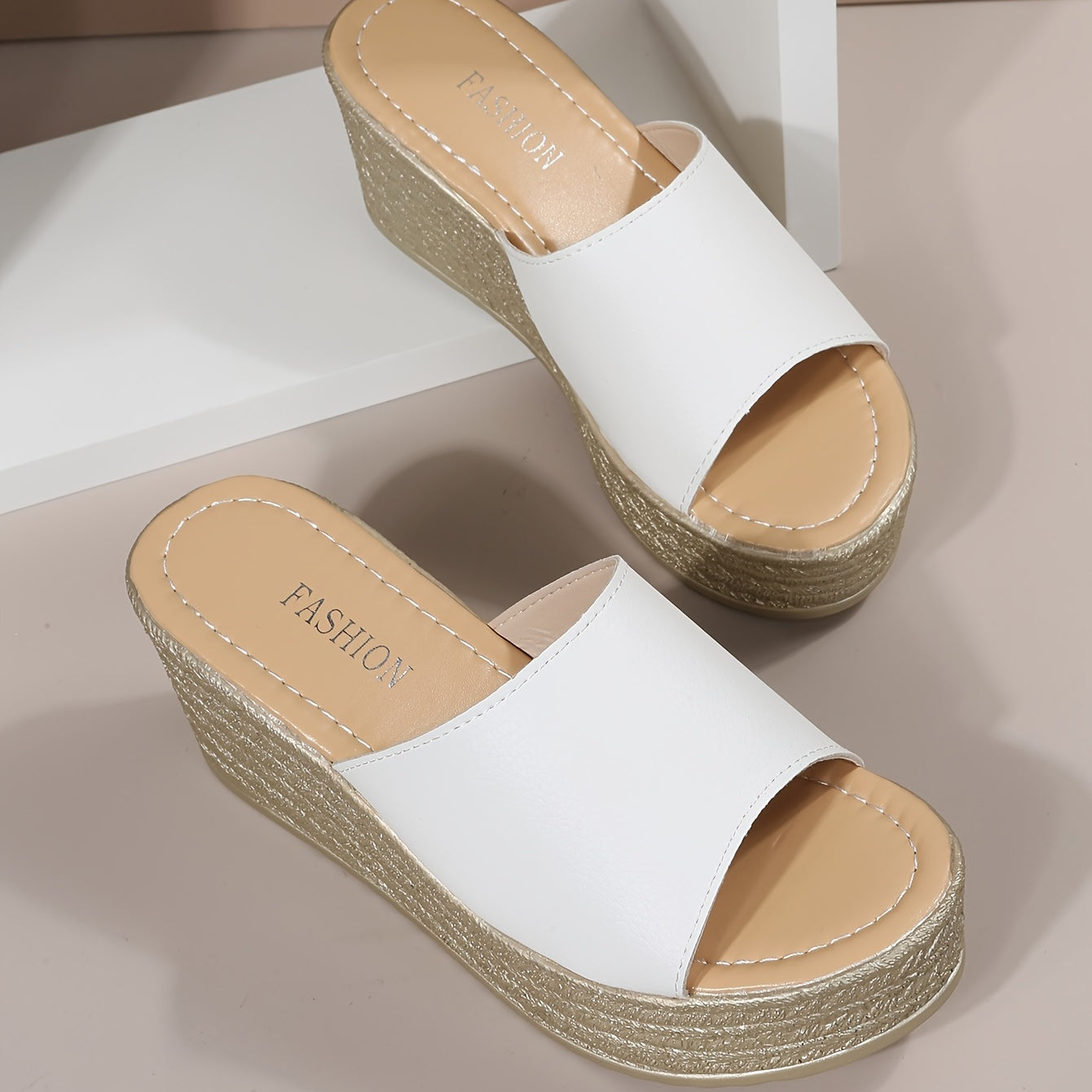 Women's Platform Wedge Slippers, Open Toe Solid Color Non-slip Slides Shoes, Casual Outdoor Slides