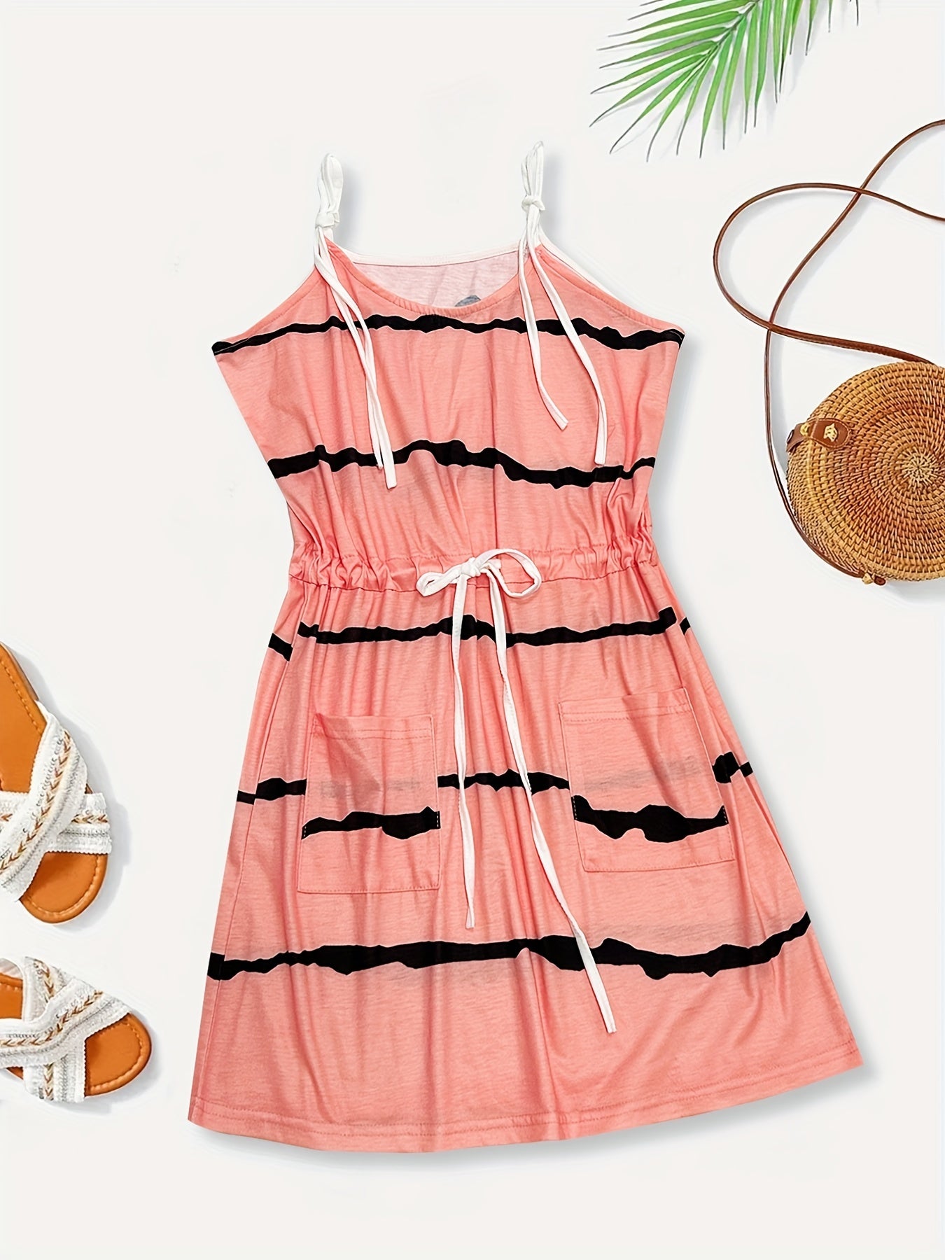 Flattering Color Block Cami Dress - Adjustable Drawstring Waist, Sleeveless for Summer & Spring - Fashionable Womens Day-to-Night Wear