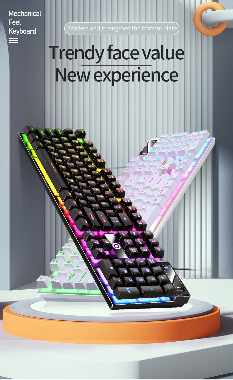 Silvery Carved Game Keyboard USB Wired Mechanical Feel Luminous Keyboard with Backlight Desktop Computer Notebook Office Universal