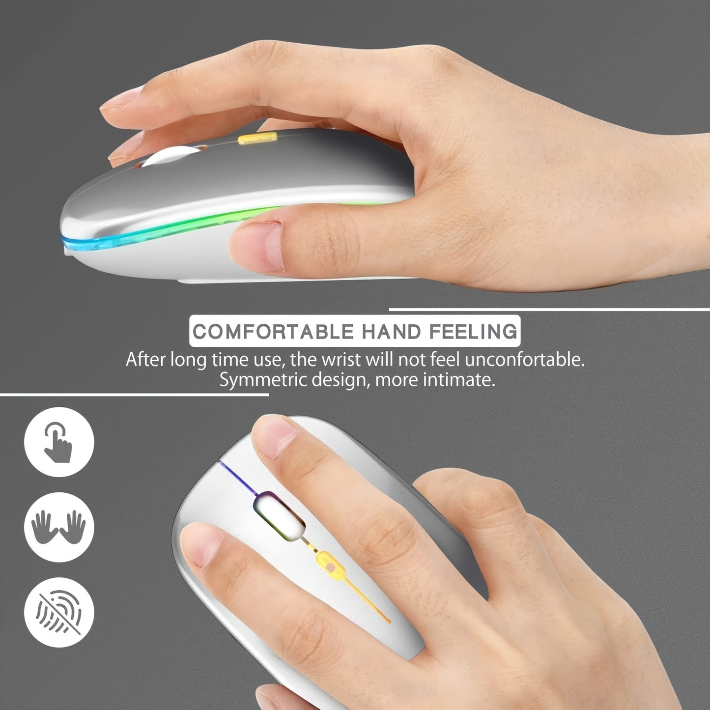 Rechargeable 2.4G Wireless Silent Office Mouse For PC Computer/laptop Windows/ios System With LED Color Light And BT5.2 Wireless Mouse.