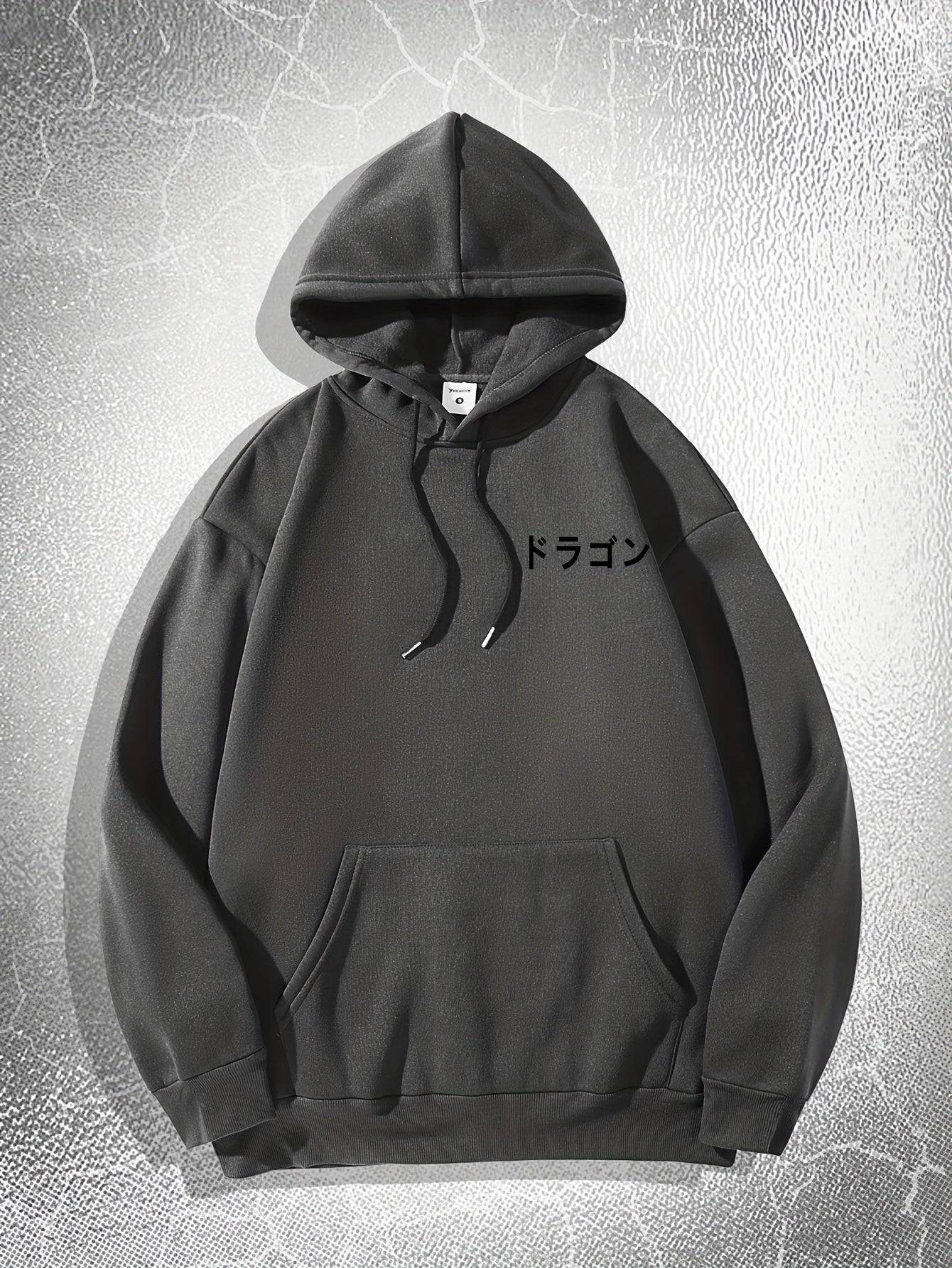 [Dragon Print Hoodie] White Polyester Dragon Print Hoodie - Casual & Trendy, Long Sleeves, Drawstring Hood - Streetwear Style