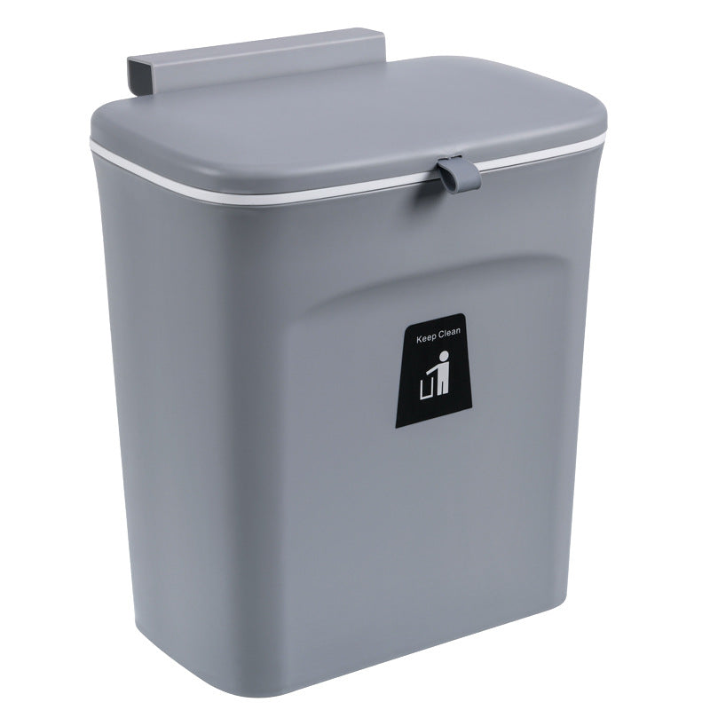 1pc Under Cabinet Door Hanging Trash Can - No Drill Installation, Durable Plastic Rectangular Kitchen Waste Bin with Lid, Space-Saving Pull-Out Cabinet Organizer for Utensils & Food Scraps (Black/White), Trash Cans for Kitche