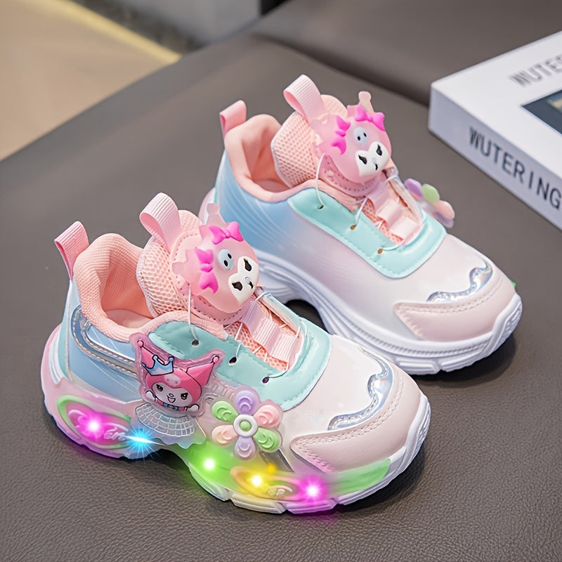 Sanrio Spring Girls' Sneakers - Cartoon Character Design, Glowing Lights, Soft Purple & White Casual Running Shoes for Youngsters, Casual Footwear | Playful Design | Comfortable Footwear, Sanrio Shoes