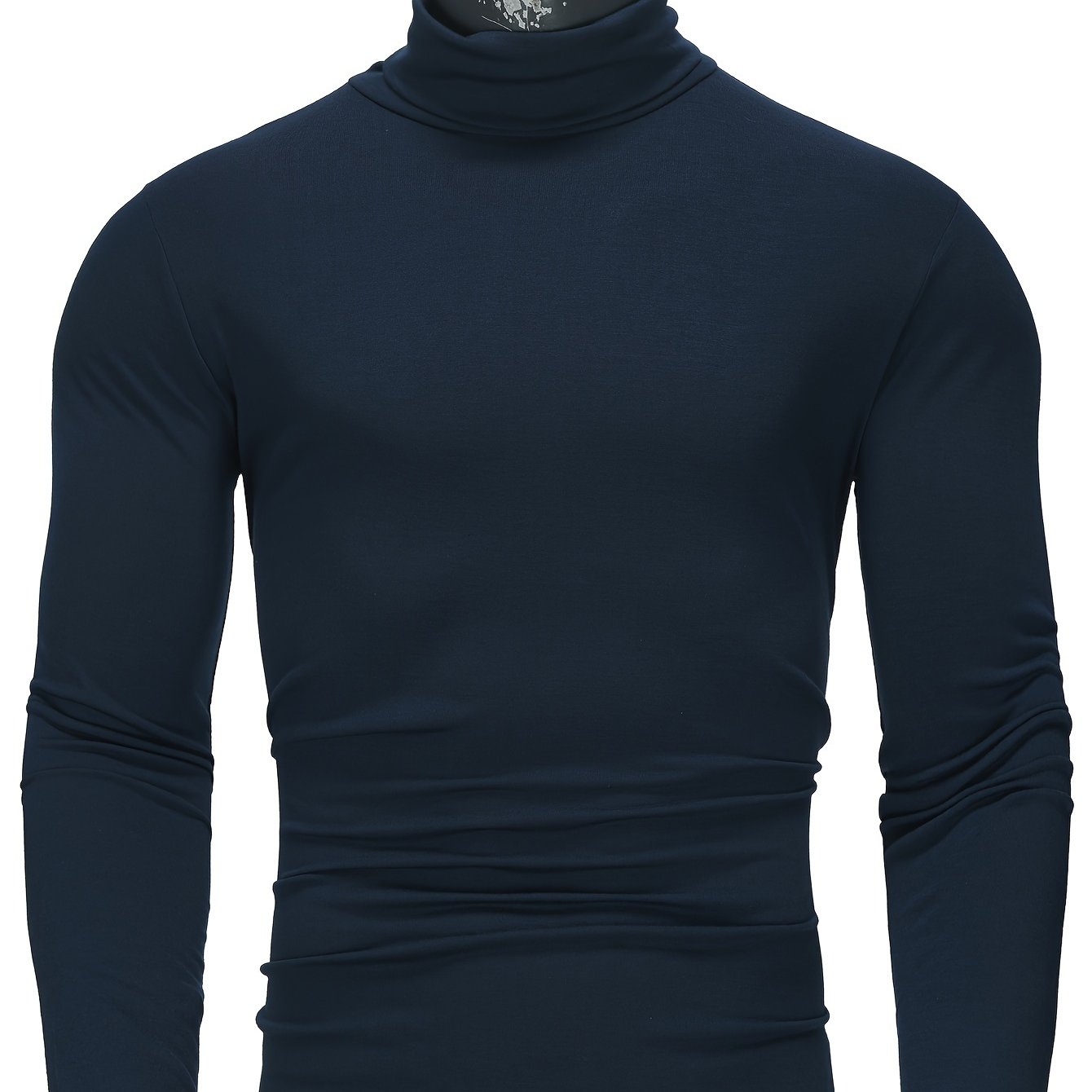 Fashionable White Base Layer Solid Color High Neck Men's Long Sleeve T-Shirt