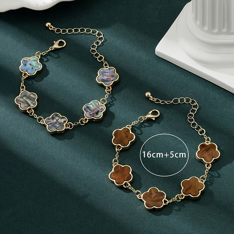 2 Pcs Set Of Exquisite Lucky Flower Design Bracelet Alloy Jewelry Elegant Leisure Style For Women Daily Dating Hand Decor