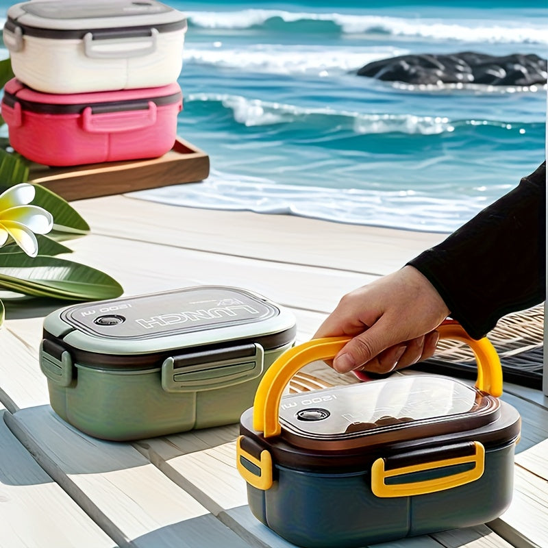 1200ml 2-Layers Sealed Lunch Box Fruits Student Office Worker Microwavable Bento Box with Fork Spoon( Without Chopsticks),back to school