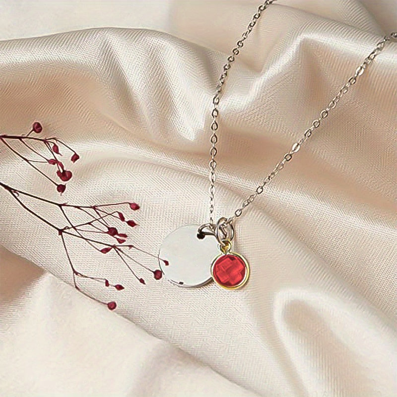 Birth Flower Engraved Necklace - Personalized Name Necklace with Birthstone and Customizable Record Time - Unique Mom Grandma Gift Idea with 12 Varieties of Birth Gemstones