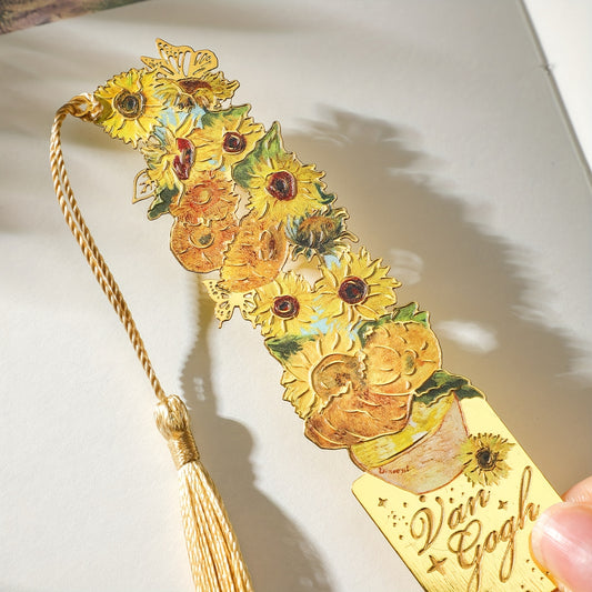 Retro Art Metal Bookmark - 1pc Starry Sky Flower with Tassels Painting Hollow Reading Mark - Multi Design for Gift Birthday Friends Club Book Lovers Readers Office Stationery Supplies
