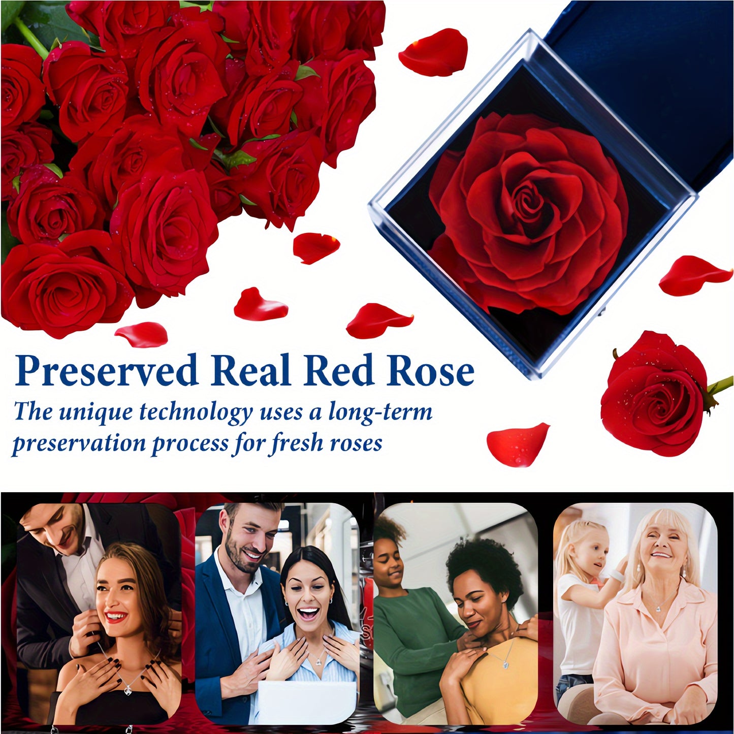 Preserved Rose Gifts for Mom Her Girlfriend Women with I Love You Necklace in 100 Languages, Mothers Day Gifts for Mom from Daughter Son on Birthday Anniversary Christmas