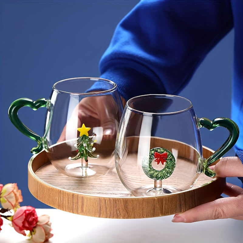 1pc Christmas Tree Glass Cup, Christmas Snowman Cartoon Character Creative Lover Cup, High Borosilicate Glass Cup 3D Shaped Glass Cup Three-dimensional High-looking Valentine'S Day Glass Cup, Lover'S Day Love Milk Juice Glass