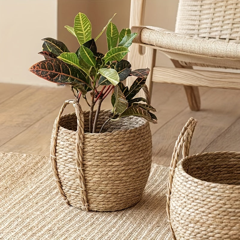 Nordic style seaweed handmade woven flower pot decoration flower arrangement creative minimalist flower basket drum belly rattan woven basket