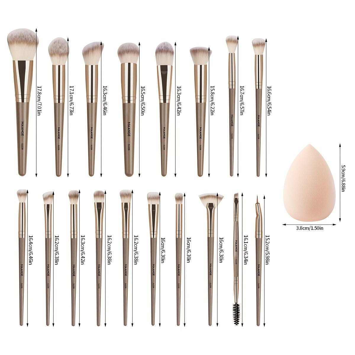 MAANGE 20pcs Professional Makeup Brush Set, Including 18 Makeup Brushes + Flannel Bag + 1 Large Water Drop Makeup Egg, Soft Bristle Makeup Brush, Foundation Brush, Eyeshadow Brush, Blending Brush, Concealer Brush, Eyeliner Br