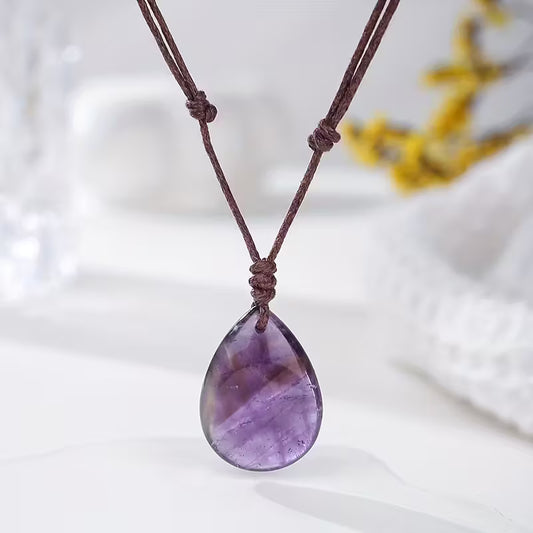Natural Stone Hand-woven Drop Pendant Necklace
