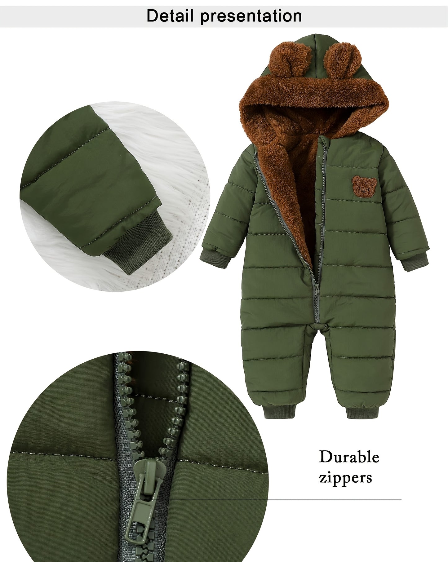 Baby Boy Winter Jumpsuit, Soft Plush Onesie with Hood, Warm Outfit Easy Diaper Change Loose Fit, Newborn Clothing for Infant & Toddler, Perfect for Cold Weather Outdoor & Photoshoots