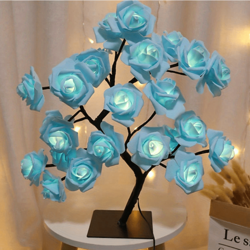 1pc LED Rose Flower Table Lamp, Valentine Tree Fairy Lights 24LED Rose Flower Tree Lights Valentine's Day USB Table Lamp Fairy Maple Leaf Night Light Home Party Christmas Wedding Bedroom Decoration Gift