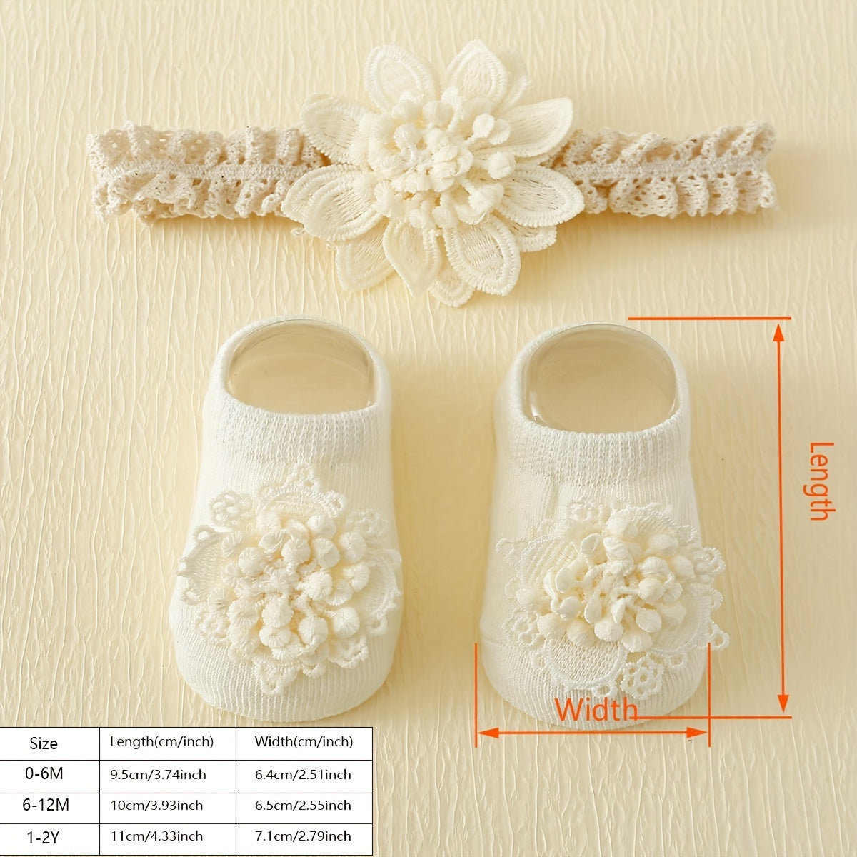 1 Pair of Adorable Flower Pattern Low-Cut Ankle Socks & Hairbands Set