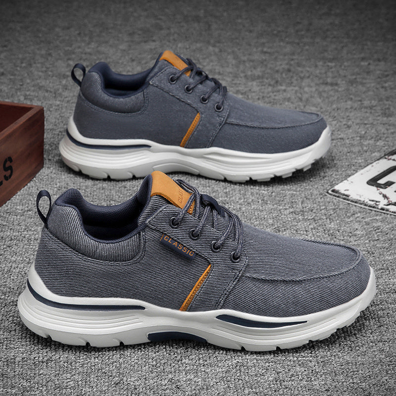 Plus Size Wide Fit Men's Lace-Up Loafers, Men's Canvas Lightweight Comfortable Walking Shoes