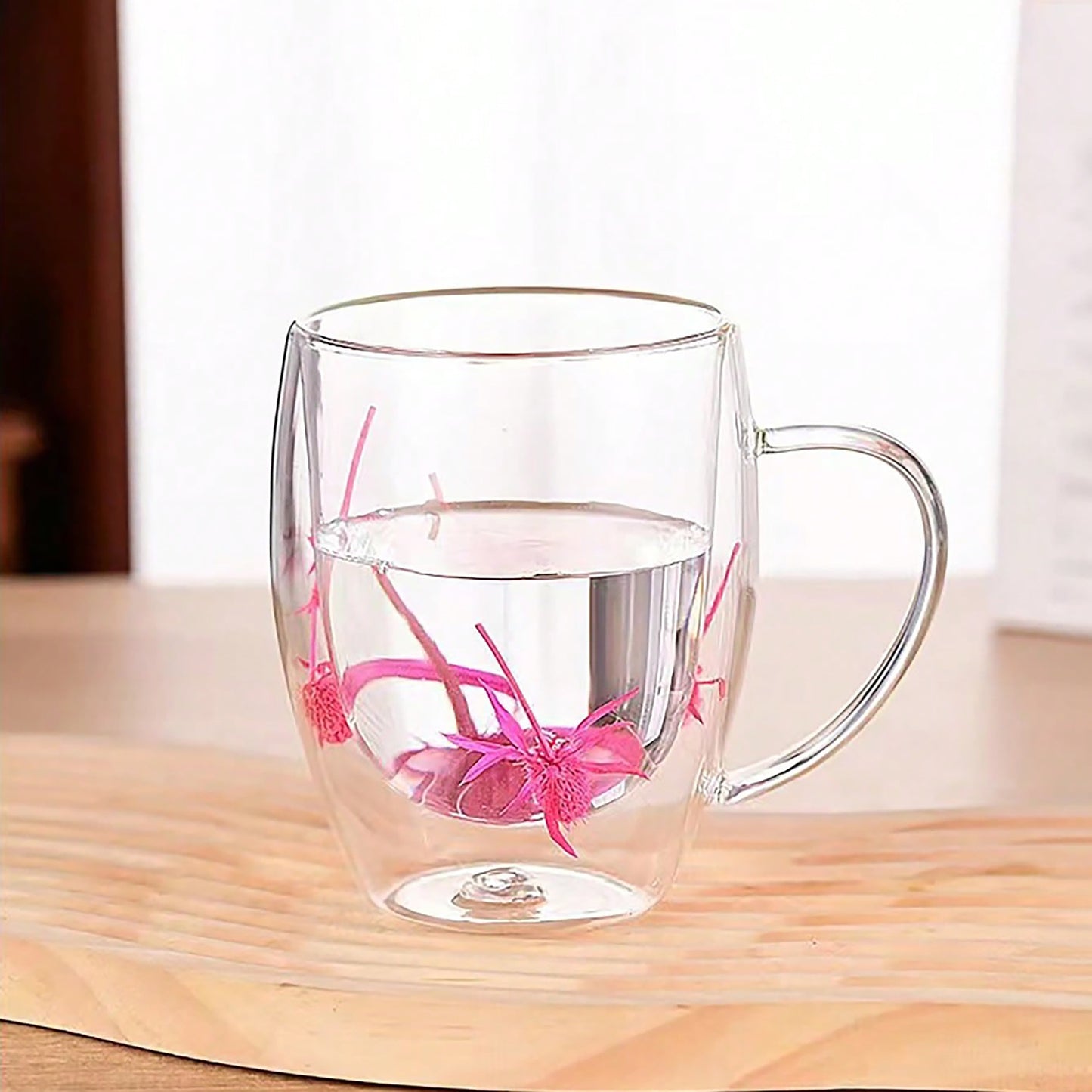 1pc Elegant Double-Walled Glass Coffee Mug with Dried Flower Detail - Thermal Insulated Drinkware for All Seasons - Ideal Birthday Present