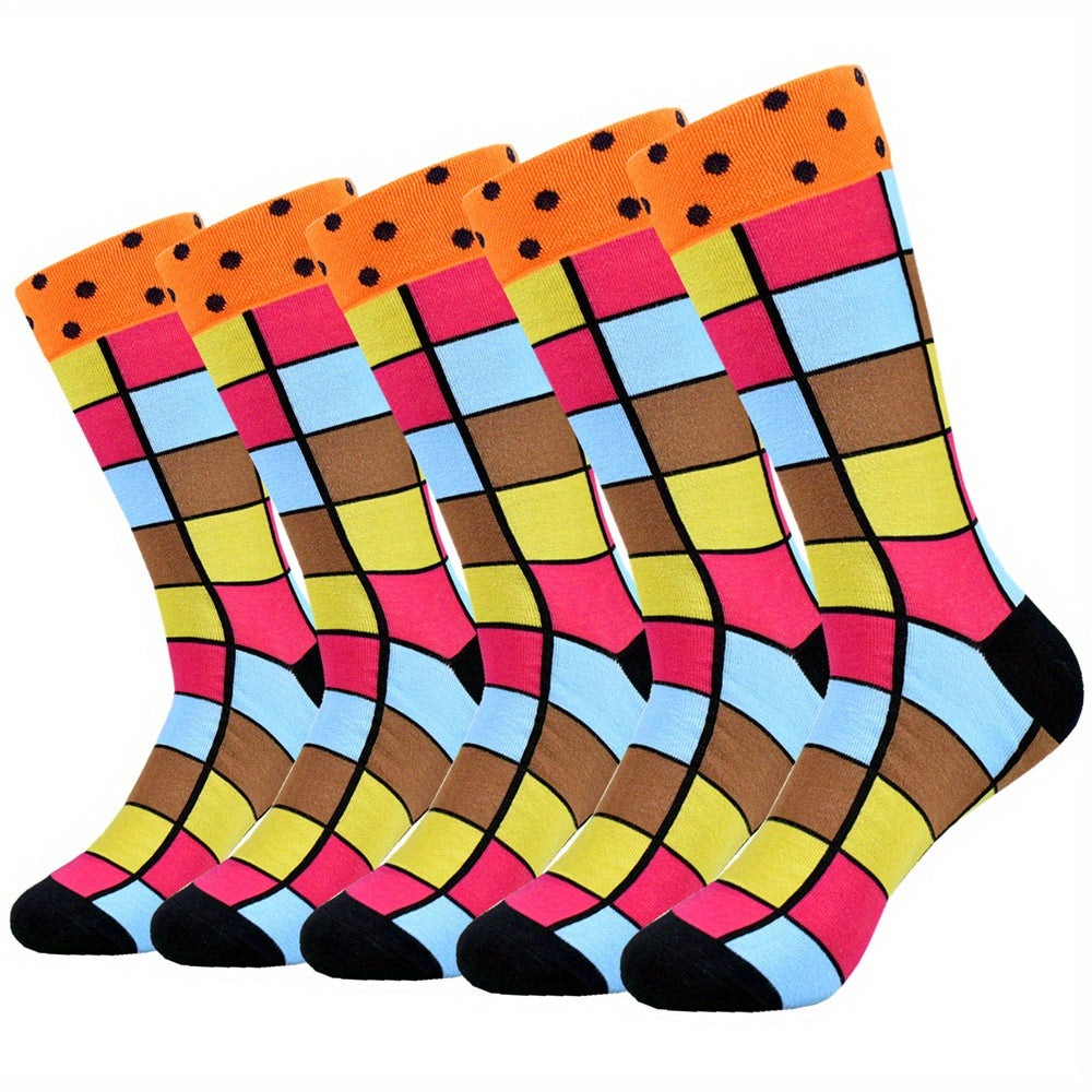 5-Pair Unisex Cool Colorful Novelty Fun Casual Couple Socks, Fun Accessories, Matching Socks, Playful Pattern, Quirky Style, Socks, Comfortable Fit, Fashion Socks, Stylish Footwear, Young Adults, Couples Gift