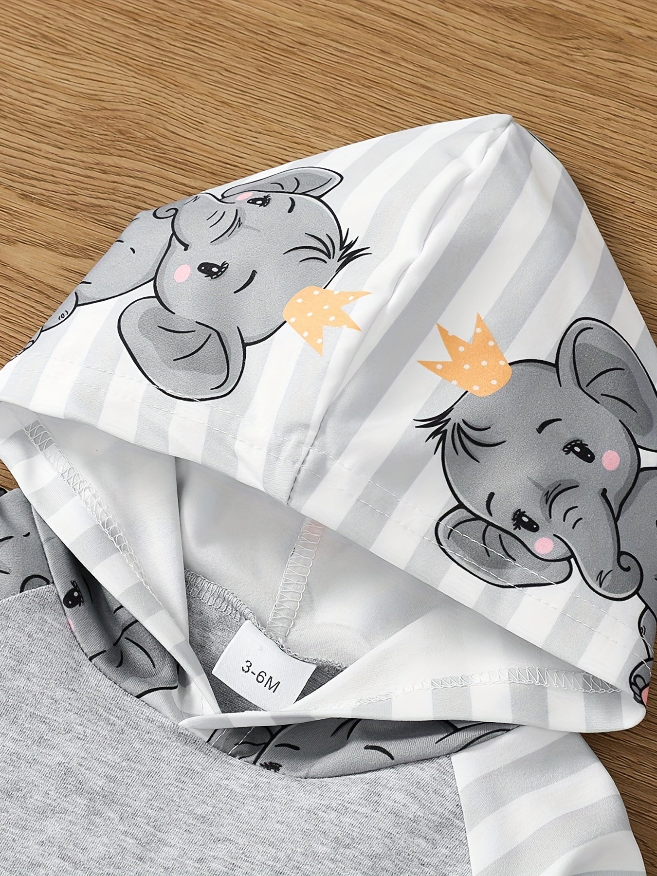 Baby Boy's Cute Elephant Cartoon Print Comfortable Long-sleeved Hooded Top + Pants Set Outdoor Clothes Outdoor Suit
