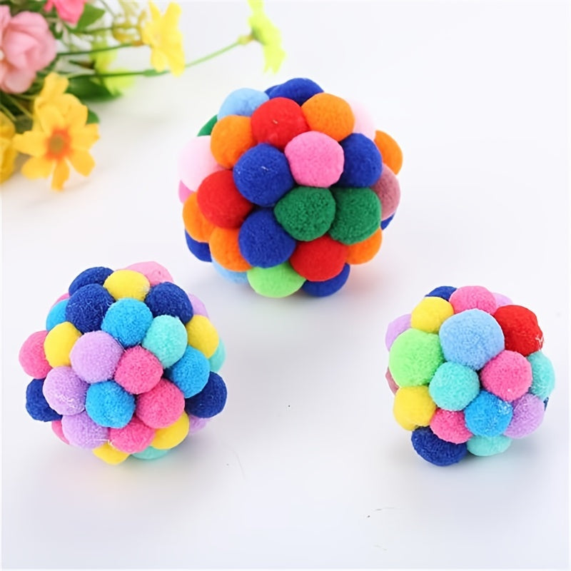 Brighten Up Your Cat's Day with Colorful Pom Pom Balls - High Quality Pet Toy!