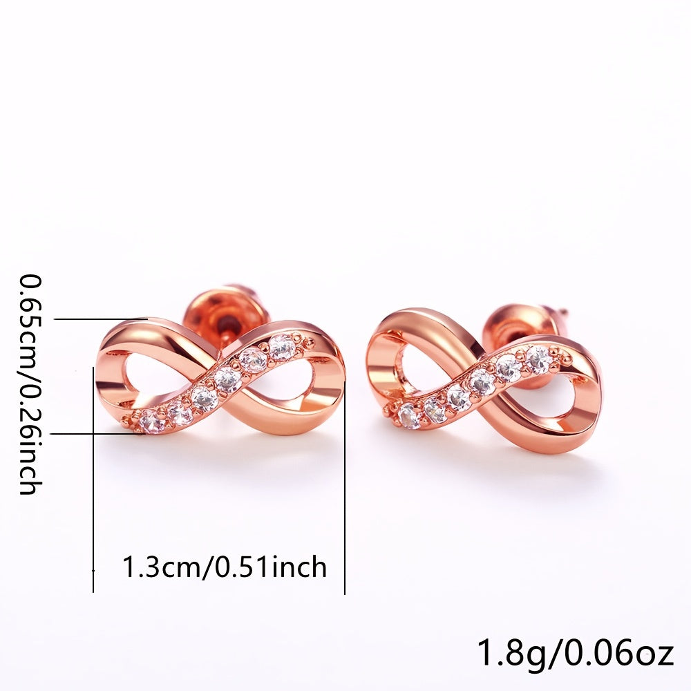 Lucky Cubic Zirconia Infinity shaped Stud Earrings Silver Plated Jewelry For Women 1Pair