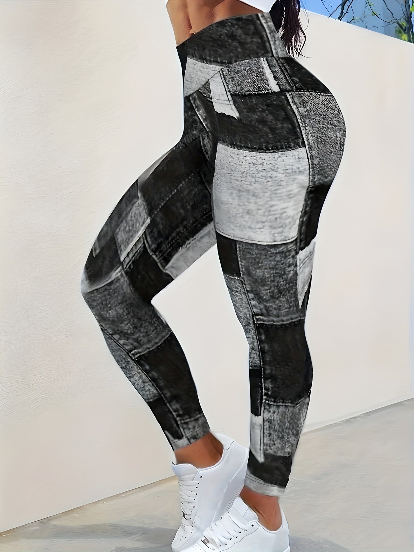 Flower Print High Waist Yoga Pants, High Stretch Running Fitness Workout Leggings, Women's Activewear