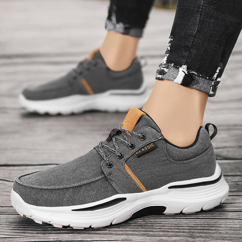 Plus Size Wide Fit Men's Lace-Up Loafers, Men's Canvas Lightweight Comfortable Walking Shoes