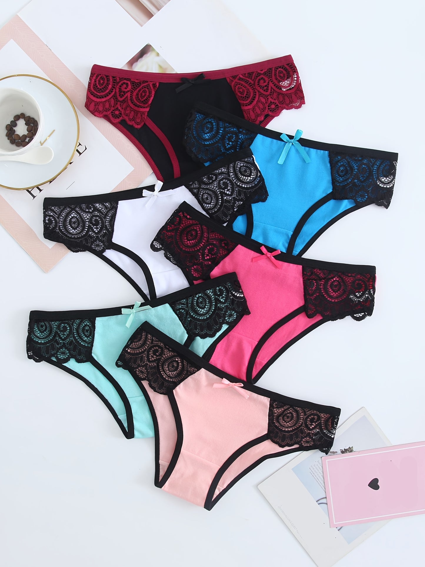 6pcs Contrast Lace Sexy Women's Panties