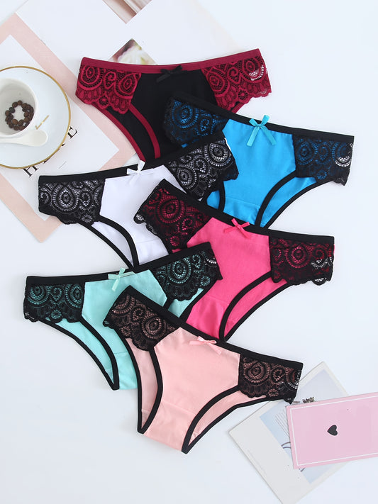 6pcs Contrast Lace Sexy Women's Panties