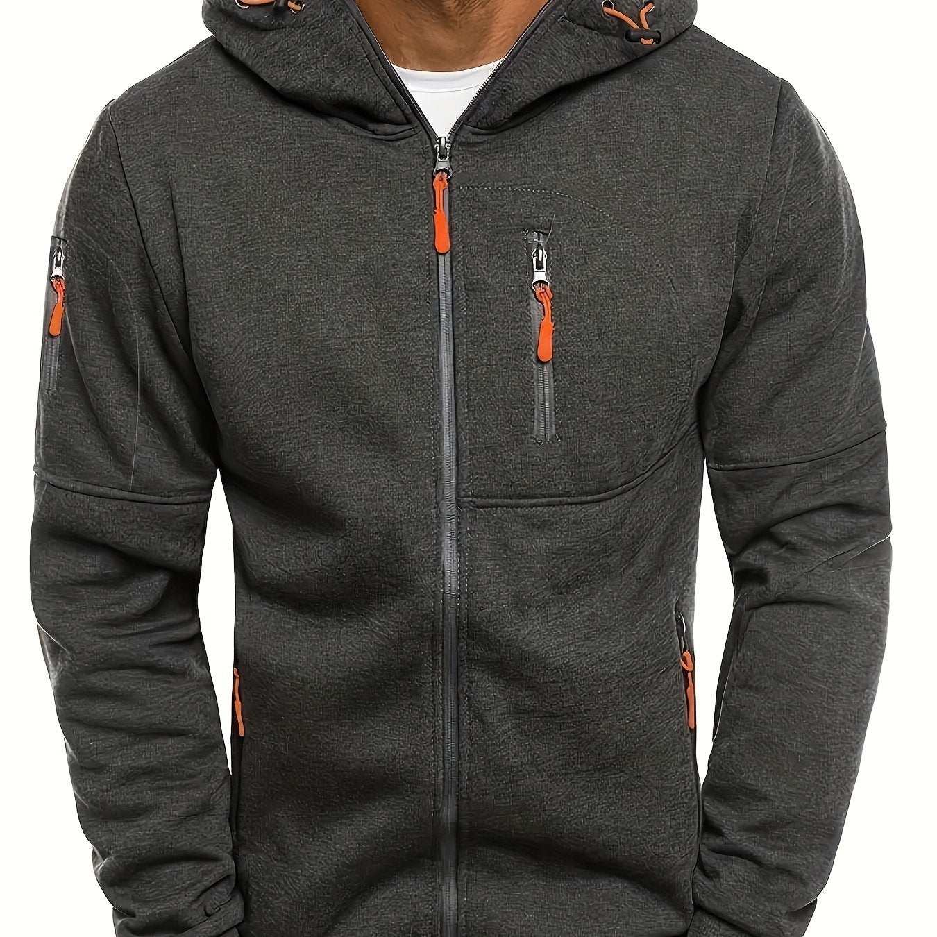 Mens Comfort-fit Hooded Zip-Up Sweatshirts - Stylish & Breathable for Outdoor Sports - Long Sleeves with Multipurpose Pockets