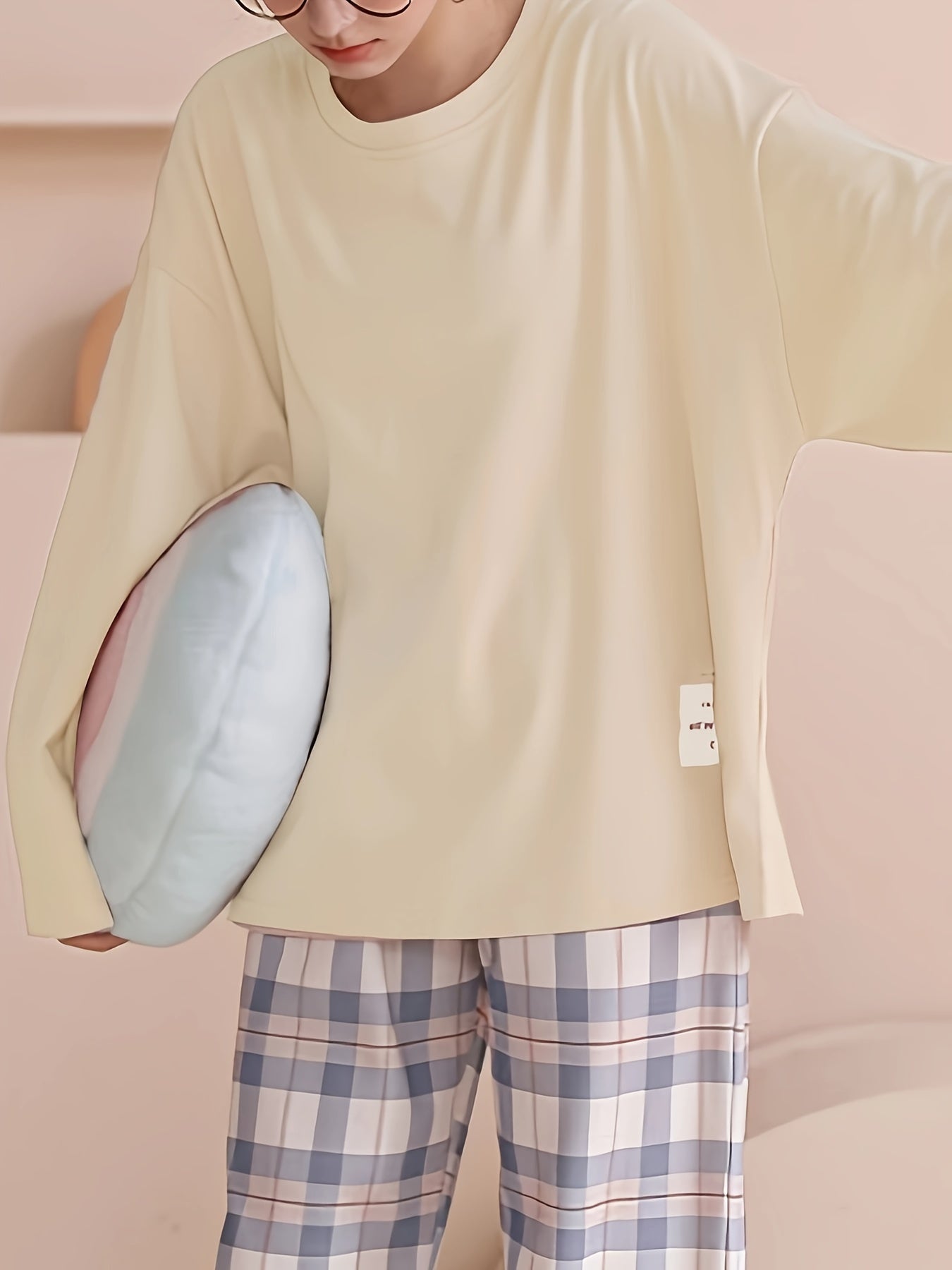 Comfortable Plaid Long Sleeve Pajama Set, Spring and Autumn Casual Home Wear Set, Casual Long Sleeve Pajama Set
