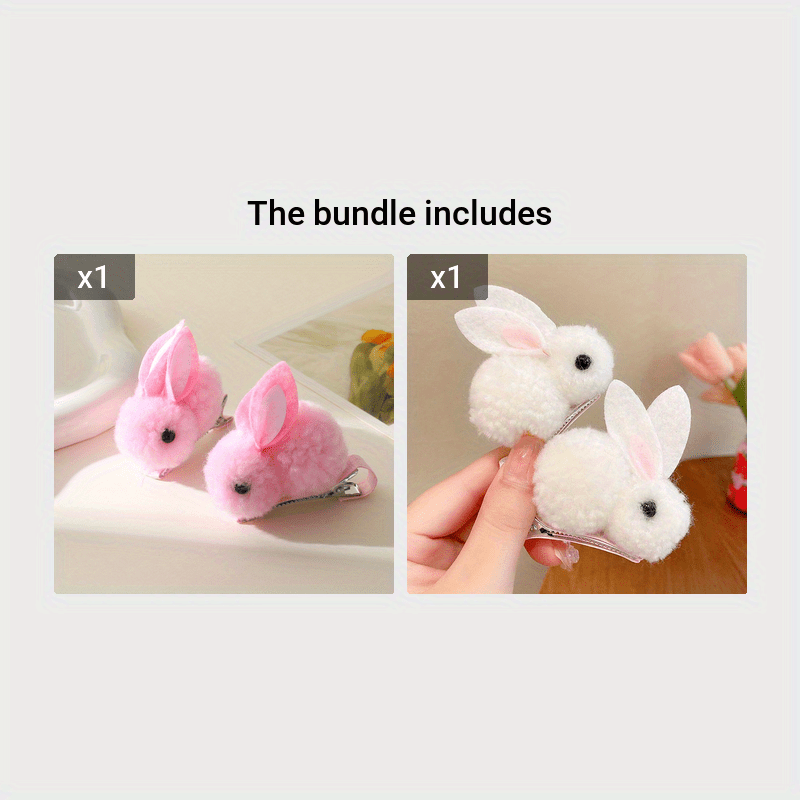 2pcs Baby Girls Cute Plush Rabbit Hair Clips Princess Decorative Hair Accessories Holiday Birthday Gift