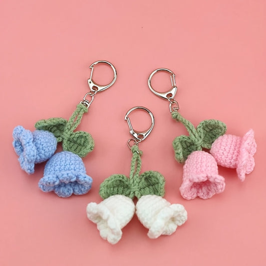 1pc Charming Crochet Lily Flower Wind Chime Keychain, Cute Yarn Bag Accessory for Women