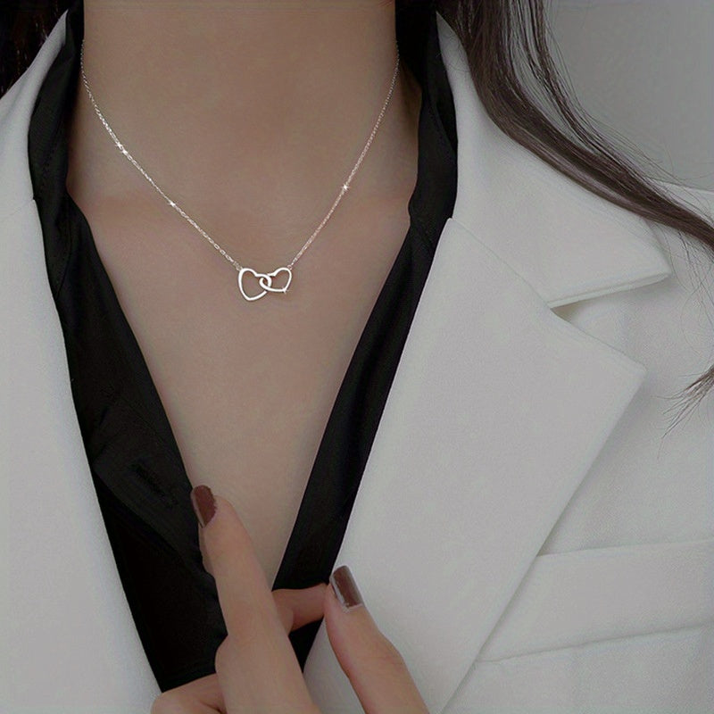 1pc, Exquisite Double Peach Heart Pendant Necklace - Stylish Metal Alloy Jewelry with Elegant Design, Perfect for Daily Wear, Party, Mothers Day, Valentines Day, and Birthdays - A Charming Clothing Accessory and Festival Gift