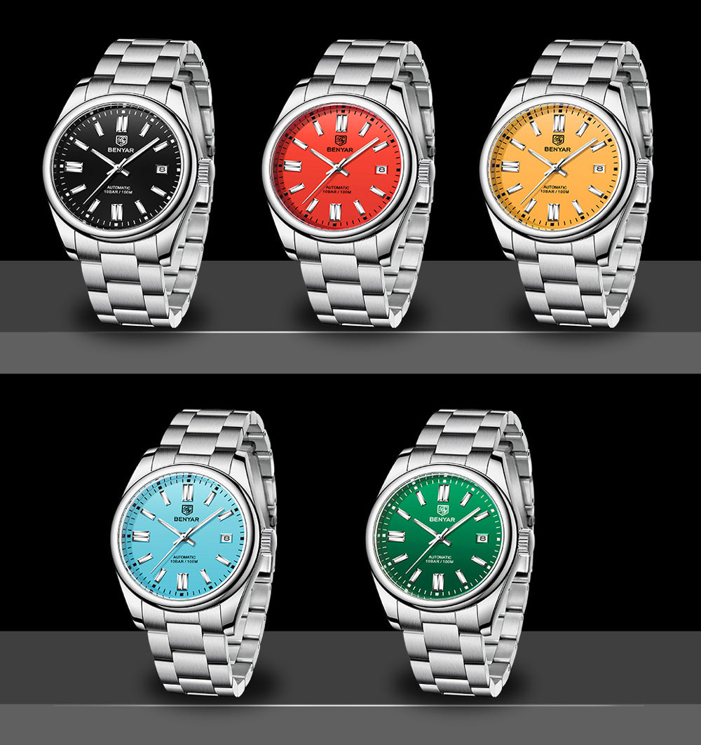 1pc Waterproof Stainless Steel BENYAR Men's Mechanical Sports Diving Wristwatches for Men