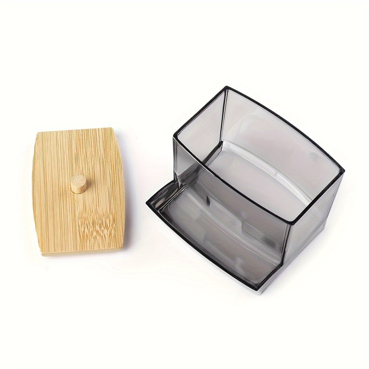 [1pc Acrylic Swab Holder] Clear Acrylic Swab Holder with Wooden Lid - 7oz Sleek, Polished Bathroom Container for Swabs & Pads | Lightweight & Easy to Install | 1pc Bathroom Accessories